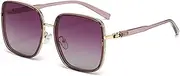 HMKING Large Retro Square Frame Polarized Sunglasses for Mens Womens Retro Mirrored Lens Sun glasses for Driving Fishing, Gradient-purple