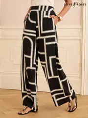 Love & Roses Black White Geo Print Wide Leg Trousers (F22882) | $102