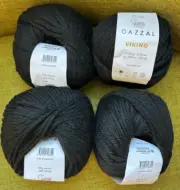 Lot of 4 skeins (4 x 3.52oz) of Gazzal Viking Bulky Wool blend Yarn - Black