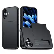ZUSLAB for Apple iPhone 16 Plus Case Slide Armor Card Holder Protective Shockproof Hard Back Cover (2024) - Black