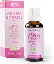 Lively Living Aroma Snooze Remedy - (30ml) Organic Essential Oil Blend for Relaxing, Calming and Nighttime Aromatherpy, Large Family Size Bottle, Humidifier & DIffuser Oils for Baby, Kids, Adults
