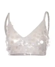 P.A.R.O.S.H. Sequin Embellished Cropped Top XS,M White