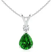 Lab-Grown Emerald Teardrop Pendant with Lab Diamond
