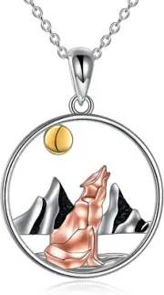 Wolf Necklace for Women 925 Sterling Silver Mountain Range Moon Pendant Gifts
