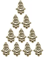 Lot of 10 Heart HAMSA Gold Tone Evil Eye Charm Kabbalah Amulet Pendant