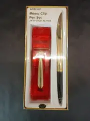 Acrylic Memo Clip Pen Set 24-K Gold Plated Vintage Kmart