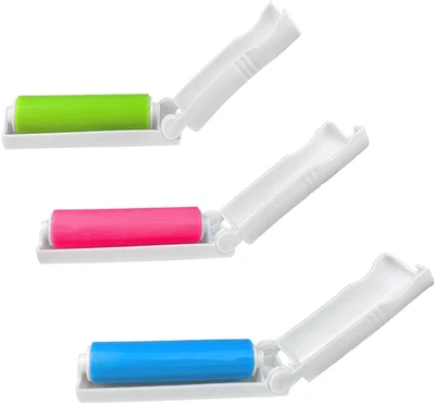 3-Pack of Reusable Lint Rollers, 3 Colors Foldable Mini Lint Roller, Small and P