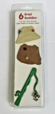 Fishing- 6 Brad Buddies with 6 Matching Brads for Scrapbooking or Paper Crafting
