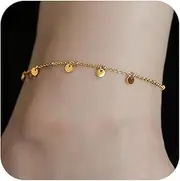 [QWALIT] Gold Anklets for Women Waterproof Women's Anklets Gold Bracelets for Women Gold Bracelet Round Disc, Metal, alloy