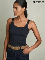 Reiss Navy Isabella Stretch-Cotton D-Ring Strap Vest (F29240) | $80