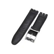 23mm Black Leather Watch Strap For Swatch XL Irony The Chrono YOG407