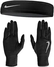 [Nike] Men's Run Dry Headband and Glove Set Black/Anthracite/Silver S/M