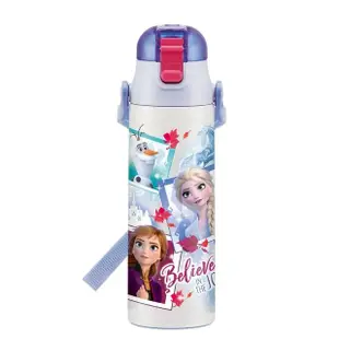 【迪士尼Disney】冰雪奇緣 彈蓋直飲式 不鏽鋼保冷保溫杯580ML 附背帶(彈蓋直飲口)(保溫瓶)