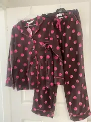 Peter Alexander Ladies Chocolate/Pink Spot Flannelette Pyjama Set Small