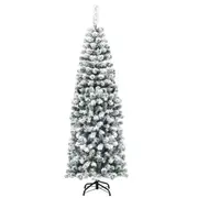 Costway 1.8M Slim Christmas Tree/Hinged Snow Flocked Xmas Tree/Home Decoration/Snowy White/Gift