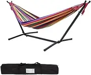 Hammock Outdoor Removable Canvas Hammock Assembly Thickened Iron Bracket Canvas Hammock Shelf Outdoor Travel Hammock Lightweight(Red Stripe Bracket)