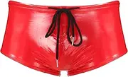 [FEESHOW] Mens Wet Look Metallic Shiny Underpant Drawstring Boxer Shorts Low Rise Bikini Briefs Swim Trunks