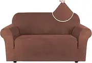 Smarcute Stretch Suede Sofa Cover for 2 Cushion Couch Cover Sofa Slipcover Furniture Cover for 2 Seater Sofas, Feature Elastic Bottom and Water Repellent Soft Fabric (2 Seater Sofa, Vintage Clay)