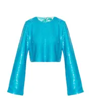 Ganni Sequin Embellished Long-Sleeved Top EU38,EU36,EU40 Blue