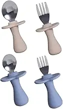 Cabilock 2 Sets Toddlers Tableware Stainless Steel Silicone Spoon and Fork Tableware