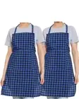 Simple Adjustable Set Of 2 Dark Blue Checked Cotton Fabric Apron For Women