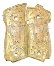 Cachas Smith And Wesson Caliber 9mm 39-2 27el Gold San Judas Grip MADE IN MEXICO