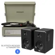 CROSLEY Crosley Voyager Bluetooth Portable Turntable - Sage + Bundled Majority