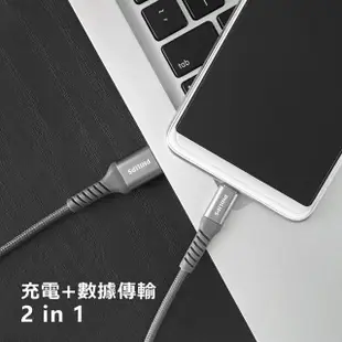 【Philips 飛利浦】Micro USB 200cm 防彈絲手機充電線-灰(DLC4562U)