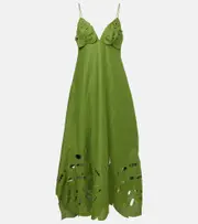 [Farm Rio] Farm Rio Embroidered linen midi dress AU 8 green