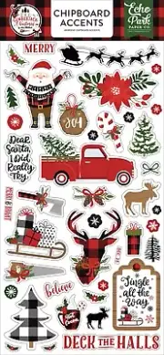Echo Park Paper A LUMBERJACK CHRISTMAS 6x13 Sheet of Chipboard Accents