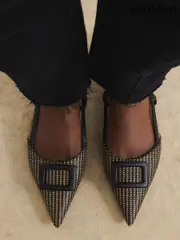 River Island Black Raffia Point Flat Court Shoes (F98619) | $74