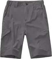 [Winebox] Men's Shorts Quick Dry Cargo Shorts Outdoor Hiking Golf Work Shorts Elasticated Waist with Zip Pockets