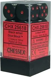 Chessex CHX25618 Dot Dice, 16mm, 12D6 Opaque Black/Red