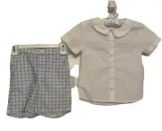 Edgehill Collection Boys Set White Top Blue Gingham Plaid Shorts Set Size 6