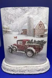 Country Christmas Night Light Frosted Glass Winter Dog Red Truck Tree Delivery