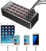 LBT 24-Port 100W/20A USB Fast Charging Station Travel Desktop Organizer For Smartphone/Table/More Devices-Black