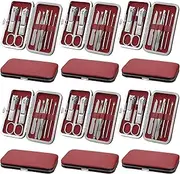 Geosar 12 Sets Manicure Set Nail Clippers Pedicure Kit 8 in 1 Stainless Steel Professional Grooming Kits Nail Care Tools with Travel Case for Men Women(Wine Red)
