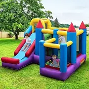 HONEY JOY Inflatable Bounce House, Large Blow Up Jumping Castle w/2 Jump Area, Long Slide, Ball Hoop, 50 Ocean Balls, Storage Bag, Inflatable Bouncer for Indoor/Outdoor, Backyard (Without Blower)