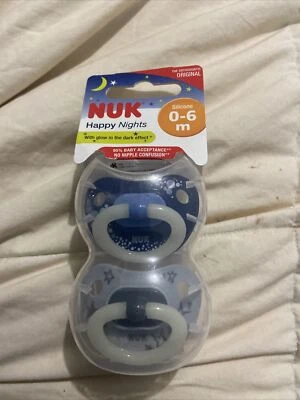 NUK Classic Happy Nights 0 - 6 months silicone soother 2 pack Acc567acc622