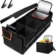 TrendySupply Trunk Organizer with Extra Insulated Bag, Leakproof, Extra Large Multi Compartments Collapsible with Cooler for SUV, Sedan, Truck (Orange)