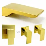 Square Brushed Gold Waterfall Wall Bath Spout Bathtub Filler Outlet Mixer Taps