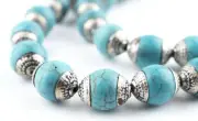 Turquoise Nepali Silver Capped Beads 10mm 21 Inch Strand
