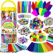FUNZBO Arts and Crafts School Supplies for Kids -Kindergarten School Supplies Set with Glitter Glue Stick,Glue, Pipe Cleaners Craft and Kids' Scissor, Birthday Gifts for Girls Boys Age 4+