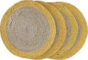 Nature4u 100% Jute Hand Braided Placemat Set of 6 Rustic Vintage Farmhouse Table top & Dining Table Round Placemat for Parties (14” Diameter, Natural /Ochre) Set of 6