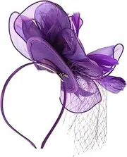 [FRCOLOR] Fascinator Headband with Flower Detail for Tea Party Prom Banquet Elegant Mesh Design for Weddings Themed Parties Photography Comfortable Lightweight Hair Accessory for Women Purple