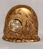 Details Gold Ceramic Geese Hunting Desk Clock ~ NEW