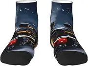 [JEJEA] Winter Christmas Snow Night Railway Train print Men's Athletic Cushioned Crew Socks Crew Training Athletic Socks Men and Women for Sports