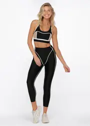 [Lorna Jane] Accentuate Phone Pocket Ankle Biter Leggings in Black, Nylon/Elastane, Size - Small S Black