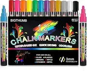 12 Liquid Chalk Markers, 3mm Glass Markers Erasable - Chalk Pens for Chalkboards Signs, Bistro, Windows, Glass, Bistro, Reversible Tip Non-toxic