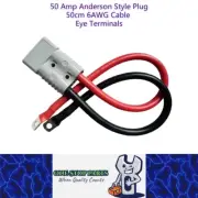 1 x 50amp Anderson Style Plugs With 50cm 6AWG Cable with Eye Terminals 50 Amp